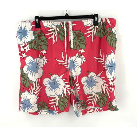 Lands End Mens Tropical Print Swim Trunk Size XL Salmon Pink - Picture 1 of 6